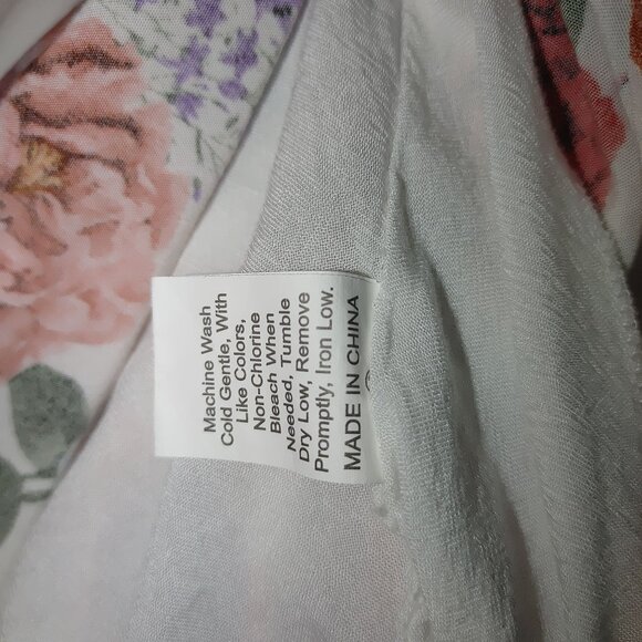 Large Bady Doll  Dress Crew Neck Wwhite Floral Ruffle Short Viscose Rayon - Picture 6 of 7